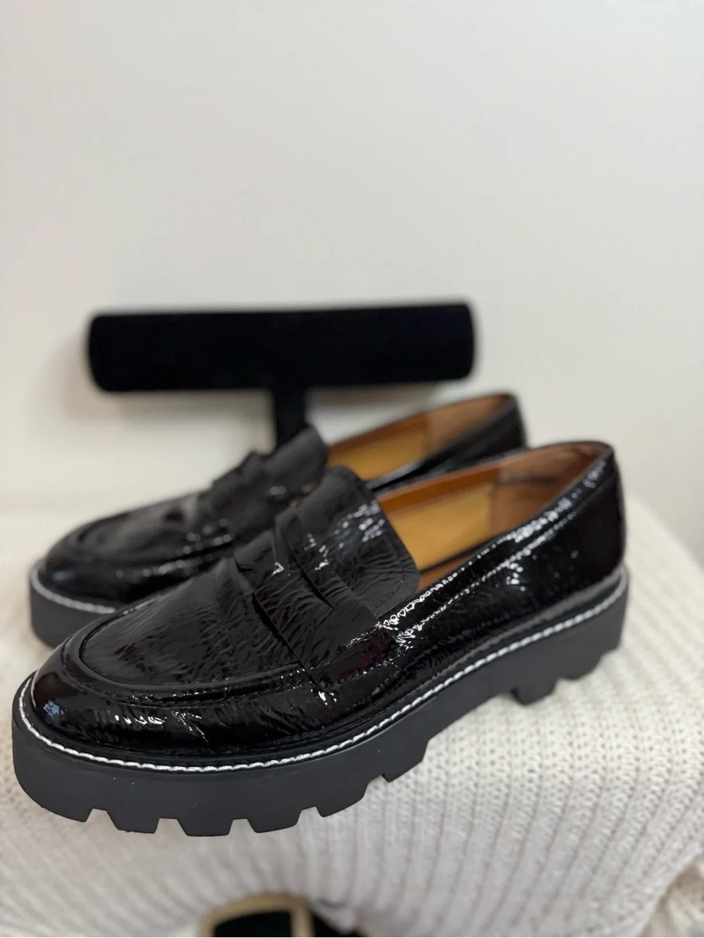 Franco Sarto  Black Patent Leather Penny Loafer chunky sole size 7.5